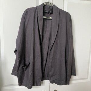 Adrianne Vittadini Linen Open Front Waterfall Cardigan Womens XL Gray Lagenlook